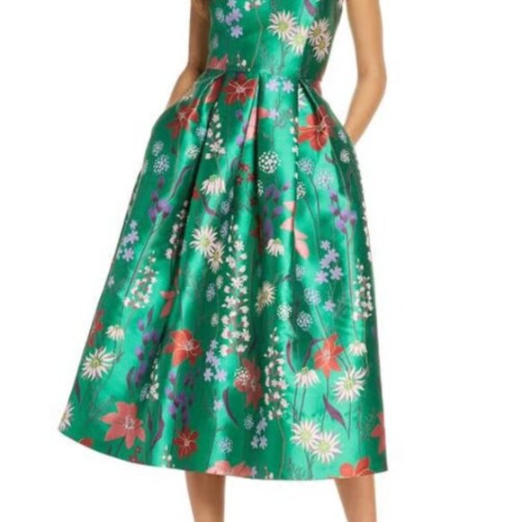 Eliza J Dresses & Skirts - Eliza J Green Floral Spaghetti Strap Fit & Flare Dress